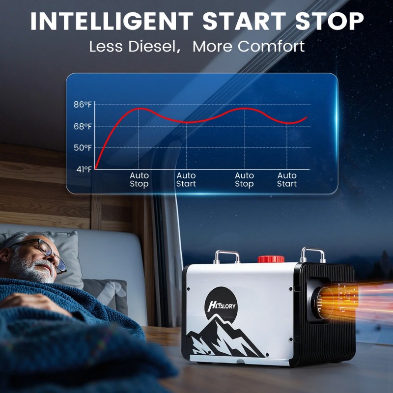 HCALORY HBH2 5L 8KW diesel-lämmitin automaattikäynnistys bluetooth kaukosäädin matkailuautoihin veneisiin