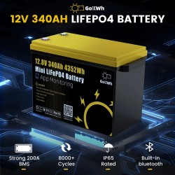 GOKWH 12V 340Ah LiFePO4-kenno akku 4352Wh sisäänrakennetulla 200A langattomalla BMS:llä säilytyslaatikko ajoneuvoon