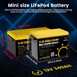 GOKWH 12V 340Ah LiFePO4-kenno akku 4352Wh sisäänrakennetulla 200A langattomalla BMS:llä säilytyslaatikko ajoneuvoon