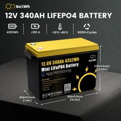 GOKWH 12V 340Ah LiFePO4-kenno akku 4352Wh sisäänrakennetulla 200A langattomalla BMS:llä säilytyslaatikko ajoneuvoon