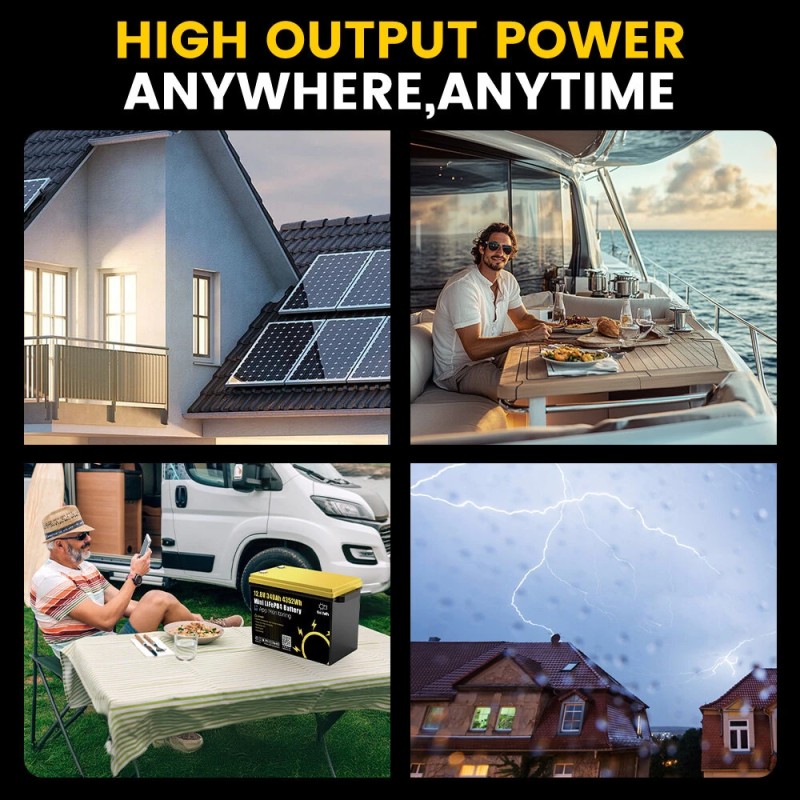 GOKWH 12V 340Ah LiFePO4-kenno akku 4352Wh sisäänrakennetulla 200A langattomalla BMS:llä säilytyslaatikko ajoneuvoon