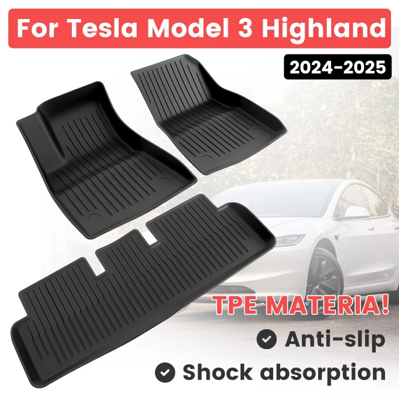 Lattiamattosarja Tesla Model 3 Highland 2024-2025 TPE vedenpitävä liukumaton 3-osainen