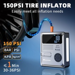 Mudiro 6000 A apukäynnistin ilmakompressorilla 150 PSI:n 30 W pikalataus 2 LED-valoa älykäs näyttö autoihin