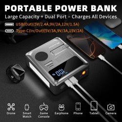 Mudiro 6000 A apukäynnistin ilmakompressorilla 150 PSI:n 30 W pikalataus 2 LED-valoa älykäs näyttö autoihin