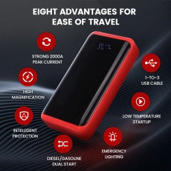 T48-60 2000A apukäynnistin kannettava hätävirtapankki 12V bensiini 3.0L diesel 2.0L led-valolla usb-lähdöllä