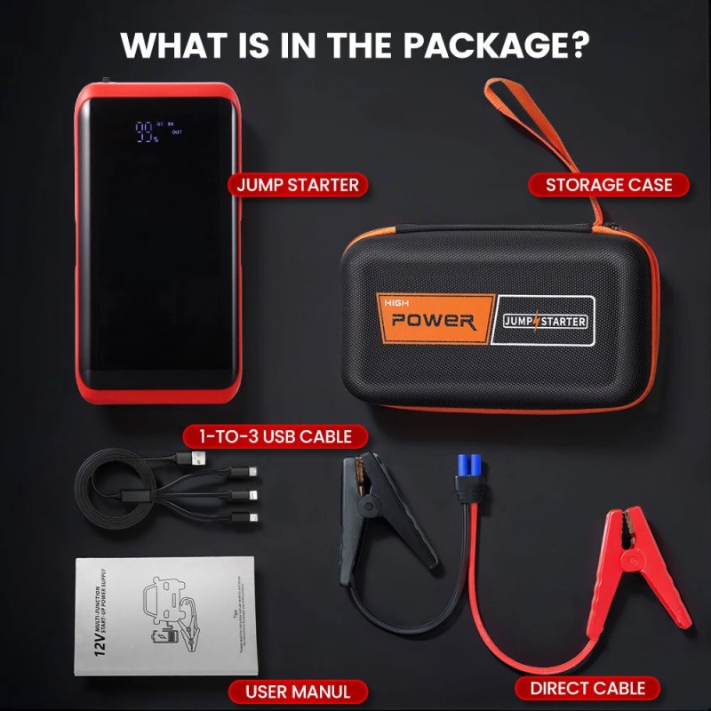 T48-60 2000A apukäynnistin kannettava hätävirtapankki 12V bensiini 3.0L diesel 2.0L led-valolla usb-lähdöllä