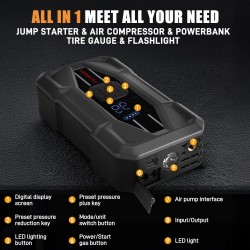 POPDEER PD-JA5 apukäynnistin 5000A ilmakompressori 150psi rengaspumppu PD30W USB-C pikalataus näyttö taskulamppu säilytyskotelo