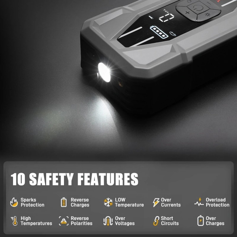 POPDEER PD-JA5 apukäynnistin 5000A ilmakompressori 150psi rengaspumppu PD30W USB-C pikalataus näyttö taskulamppu säilytyskotelo