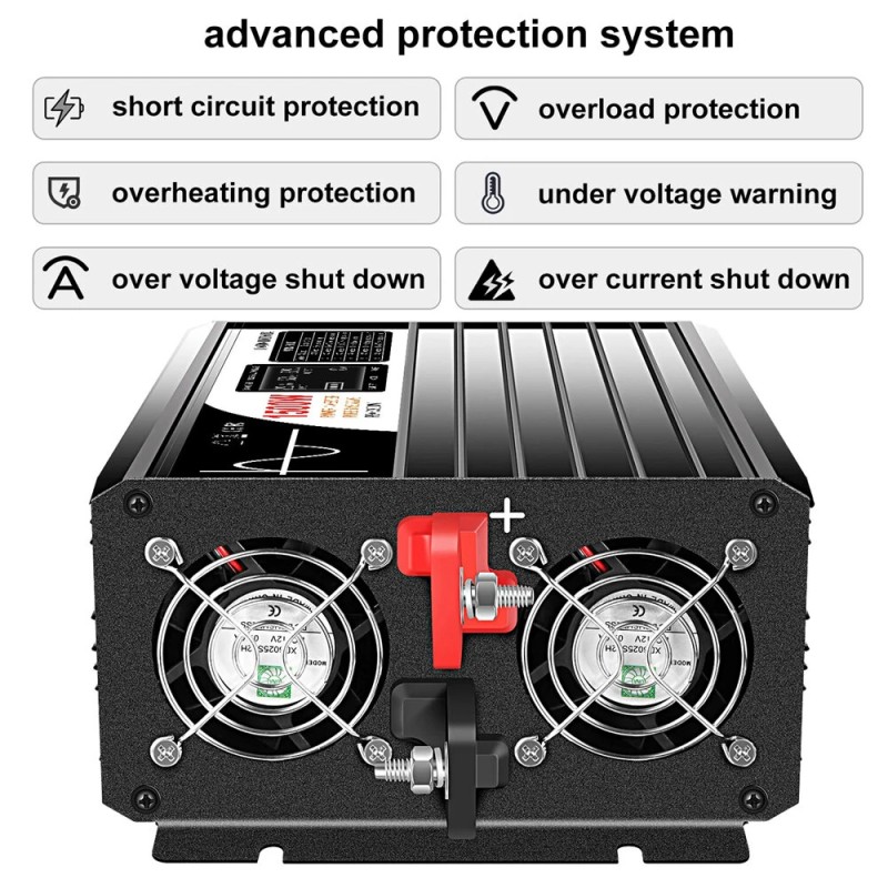 Puhdas siniaaltoinvertteri SP24/2000L 2000W 24V–230V korkean hyötysuhteen verkosta riippumaton turvallinen elektroniikalle