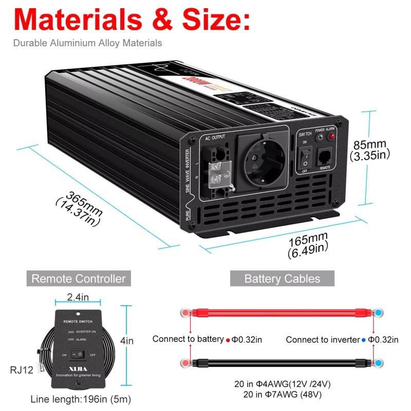 Puhdas siniaaltoinvertteri SP24/2000L 2000W 24V–230V korkean hyötysuhteen verkosta riippumaton turvallinen elektroniikalle