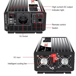 Puhdas siniaaltoinvertteri SP24/2000L 2000W 24V–230V korkean hyötysuhteen verkosta riippumaton turvallinen elektroniikalle