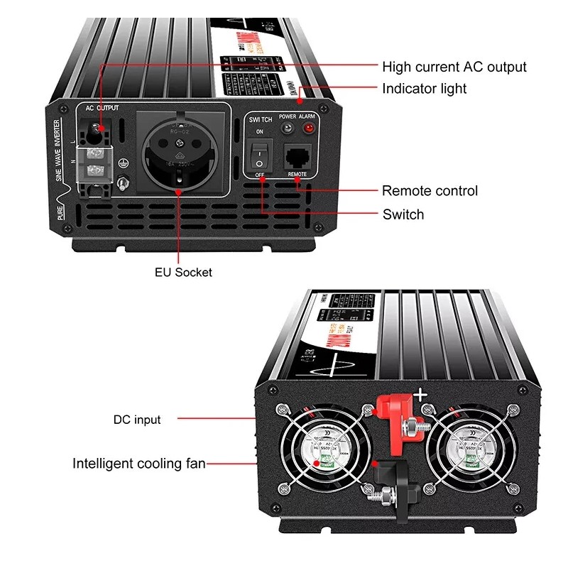 Puhdas siniaaltoinvertteri SP12/230-1500L 1500W jatkuvateho 3000W huipputeho 12V–230V 50Hz korkea hyötysuhde suojaus