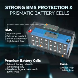 JSDSOLAR 24 voltin 100 Ah LiFePO4-akkupaketti Bluetoothilla yli 8000 sykliä veneeseen ja asuntoautoon