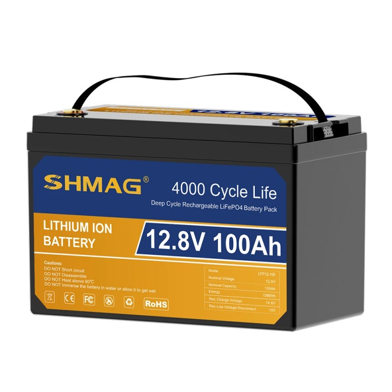 SHMAG 12 8V 100Ah LiFePO4 akku 1280Wh 4000 sykliä pitkäikäinen nopea lataus varavoima retkeilyyn