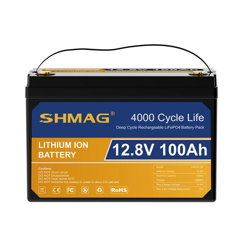 SHMAG 12.8V 100Ah LiFePO4 akku 1280Wh 4000 sykliä pitkäikäinen nopea lataus varavoima retkeilyyn