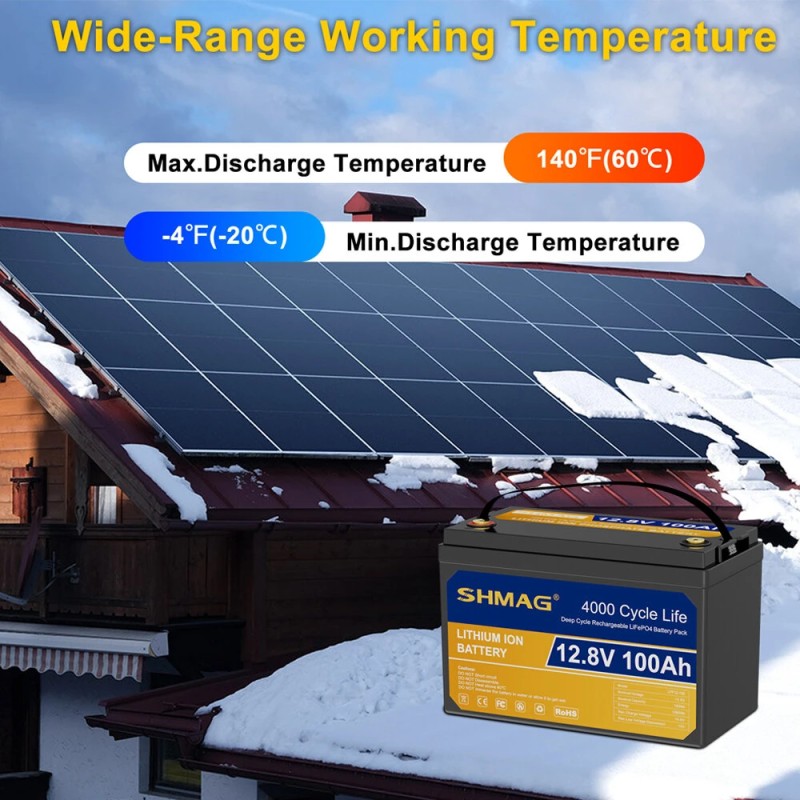 SHMAG 12.8V 100Ah LiFePO4 akku 1280Wh 4000 sykliä pitkäikäinen nopea lataus varavoima retkeilyyn