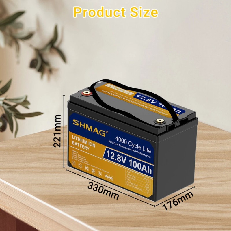 SHMAG 12.8V 100Ah LiFePO4 akku 1280Wh 4000 sykliä pitkäikäinen nopea lataus varavoima retkeilyyn