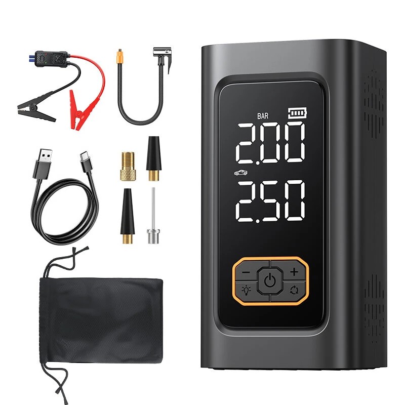 TUERBB T N1 kannettava apukäynnistin ja ilmakompressori 88W 22 mm sylinteri 12V säädettävä paine LED