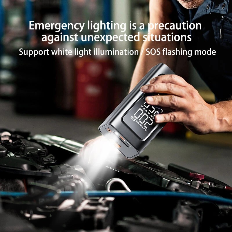 TUERBB T-N1 kannettava apukäynnistin ja ilmakompressori 88W 22 mm sylinteri 12V säädettävä paine LED