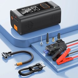 TUERBB T-N1 kannettava apukäynnistin ja ilmakompressori 88W 22 mm sylinteri 12V säädettävä paine LED