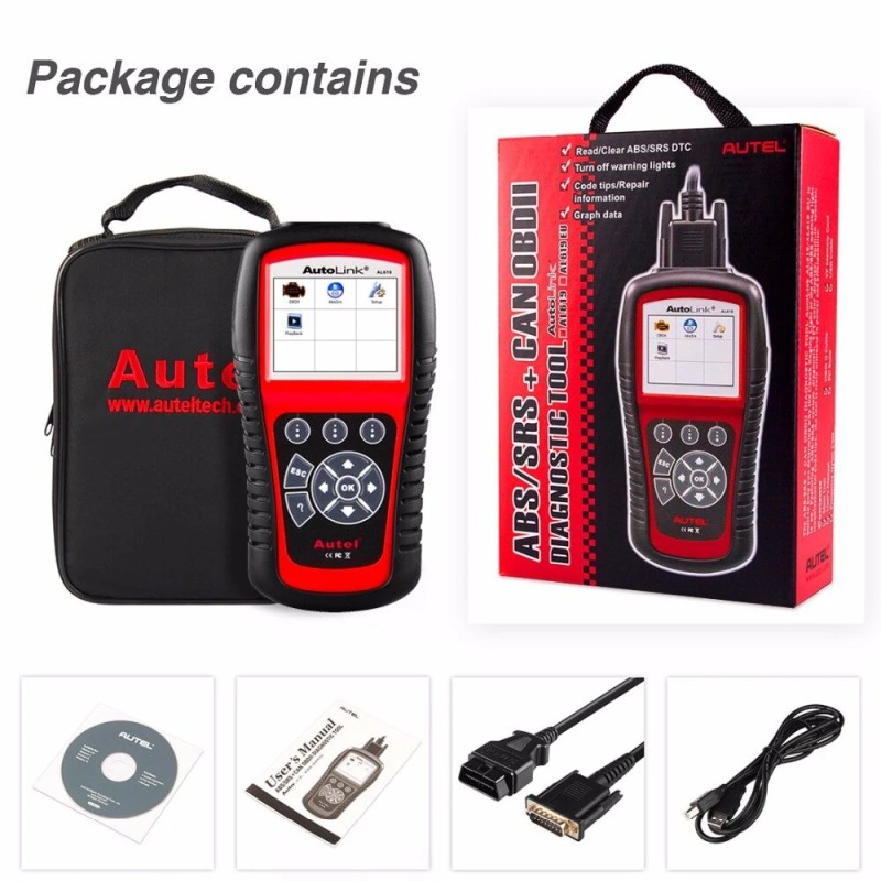 Autel AL619 autodiagnostiikkalaite OBDII-skanneri ABS/SRS-diagnoosi monikielinen näyttö TF-muistikortti USB-kaapeli
