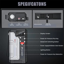 POPDEER PD-JA1 20000mAh 5000A ammattimainen kannettava hätäkäynnistin ilmapumpulla