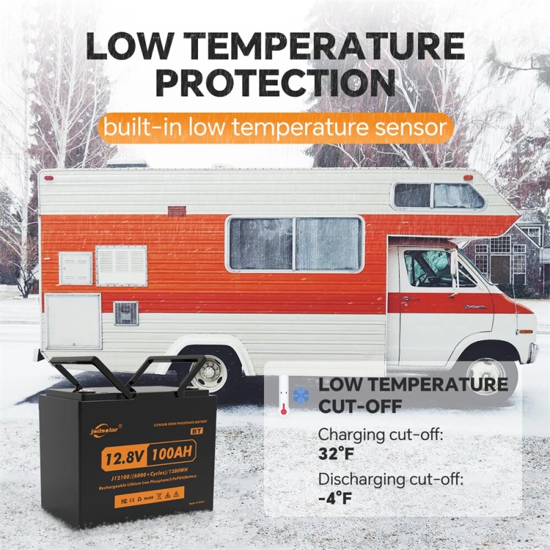 JSDSOLAR 12 voltin 100 ampeeritunnin litiumrautafosfaattiakku bluetoothilla yli 6000 sykliä veneelle ja asuntoautoon