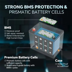 JSDSOLAR 12 voltin 100 ampeeritunnin litiumrautafosfaattiakku bluetoothilla yli 6000 sykliä veneelle ja asuntoautoon