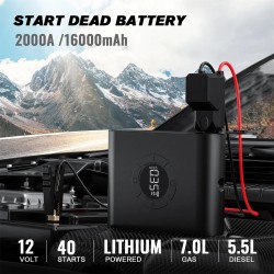 Kannettava 2000A apukäynnistin ja ilmakompressori 150PSI 16000mAh varavirtapankki led-taskulamppu