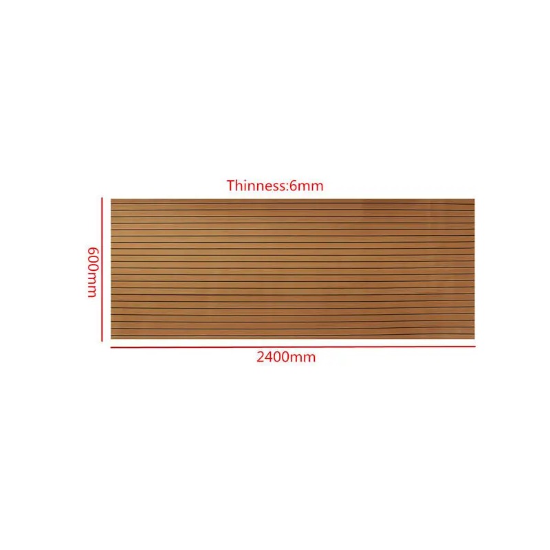 Eva-vaahtopaneeli 2400x600x6 mm veneen lattialle tekotiikki ruskea musta viiva