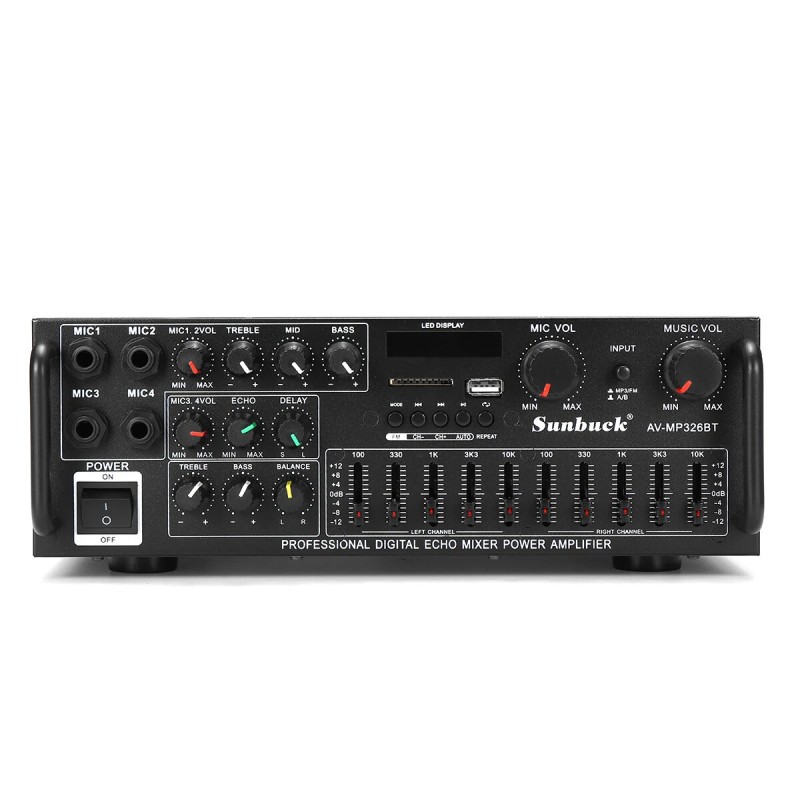 Sunbuck bluetooth stereo päätevahvistin 2-kanavainen hifi 1200W kaukosäädin usb sd fm led-näyttö