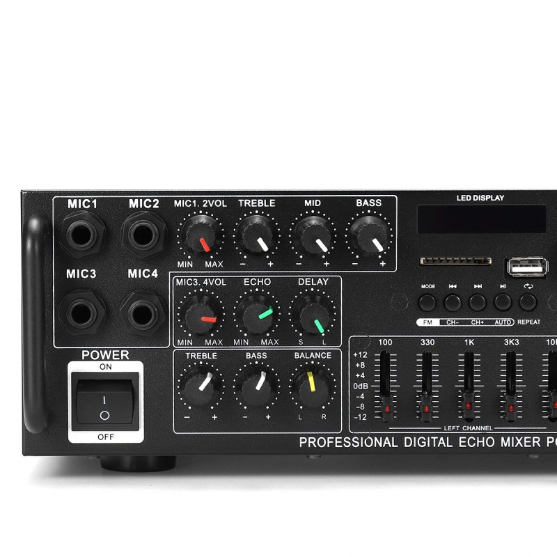 Sunbuck bluetooth stereo päätevahvistin 2-kanavainen hifi 1200W kaukosäädin usb sd fm led-näyttö