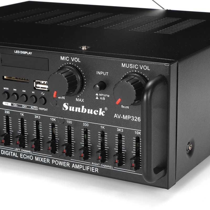 Sunbuck bluetooth stereo päätevahvistin 2-kanavainen hifi 1200W kaukosäädin usb sd fm led-näyttö