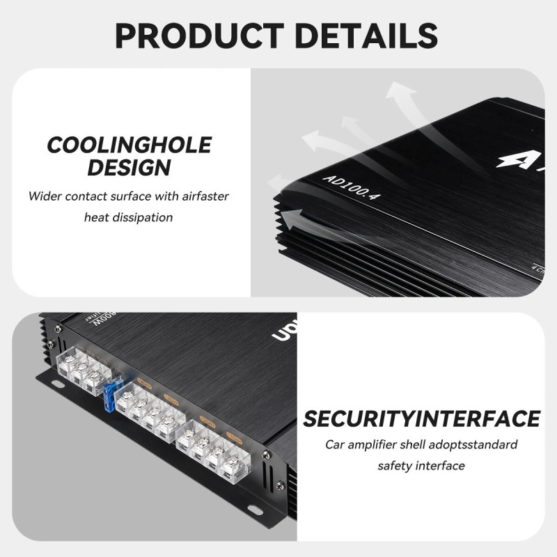 Andeman nelikanavainen autovahvistin 7800 W huipputeho 264,41 W efektiiviteho 12-13,8 V
