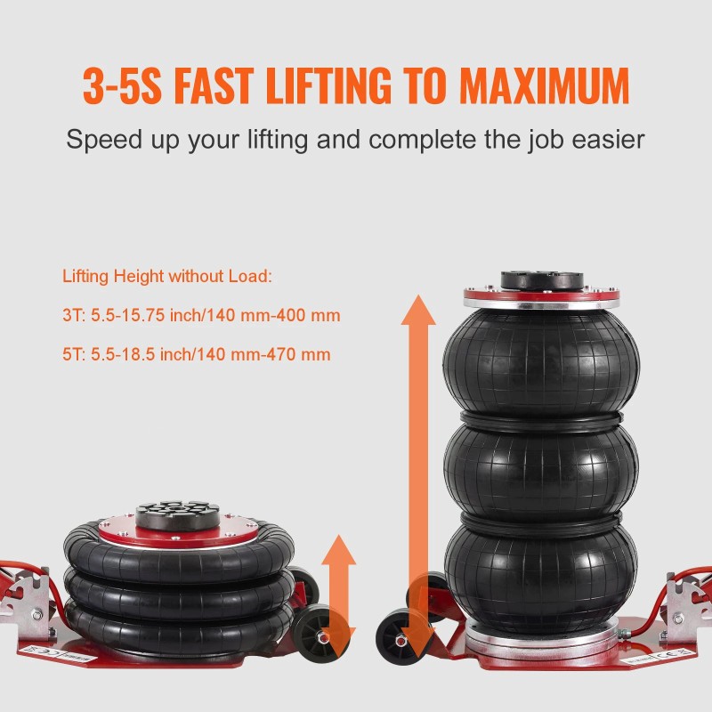 Mudiro ilmatyynytunkki 3 tonnia tai 5 tonnia 6 teräsputkea säädettävä kahva