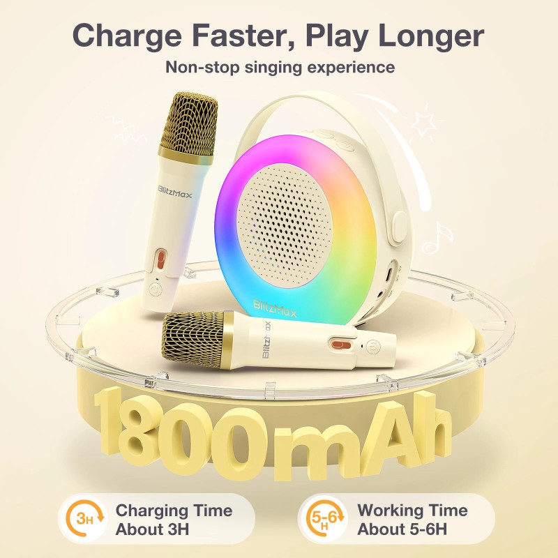 BlitzMax BM-K10 lasten kannettava karaokekaiutin bluetooth kaksi langatonta mikrofonia rgb-valot