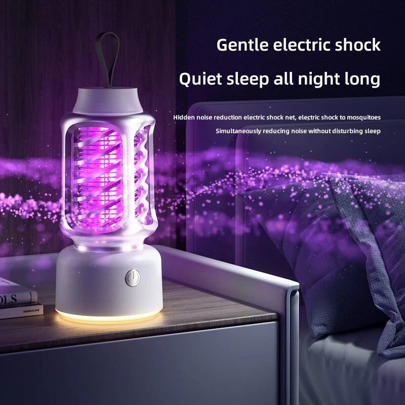 Kannettava 360° ladattava sähköiskulla toimiva hyttyslamppu C-tyypin latauksella ja yövalolla