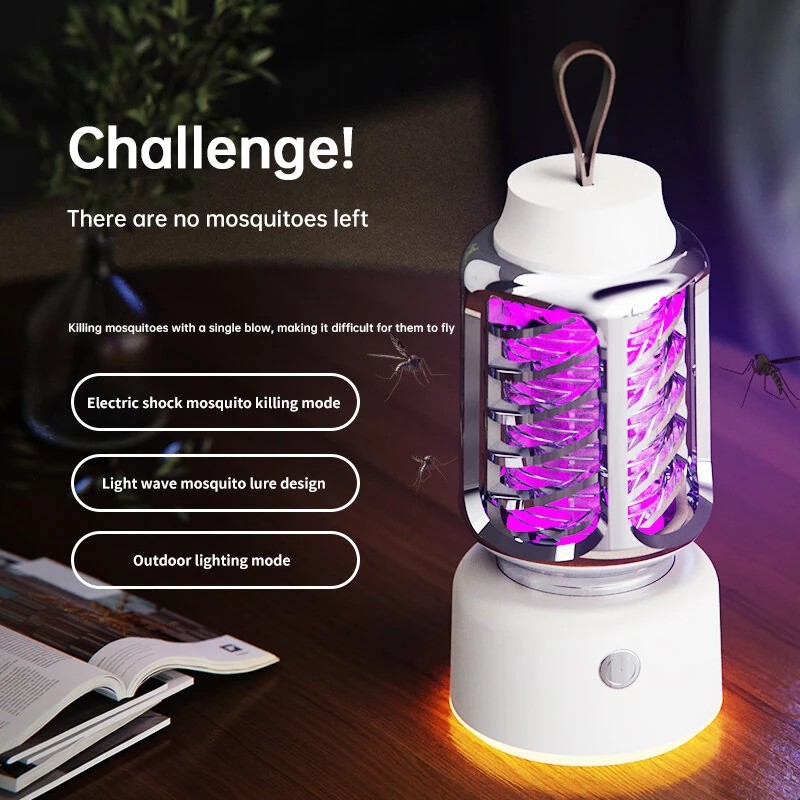 Kannettava 360° ladattava sähköiskulla toimiva hyttyslamppu C-tyypin latauksella ja yövalolla