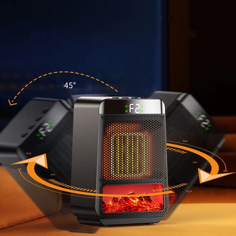 Kannettava pöytäliekkilämmitin 1500-wattinen nopea lämmitys ajastin valoefekteillä