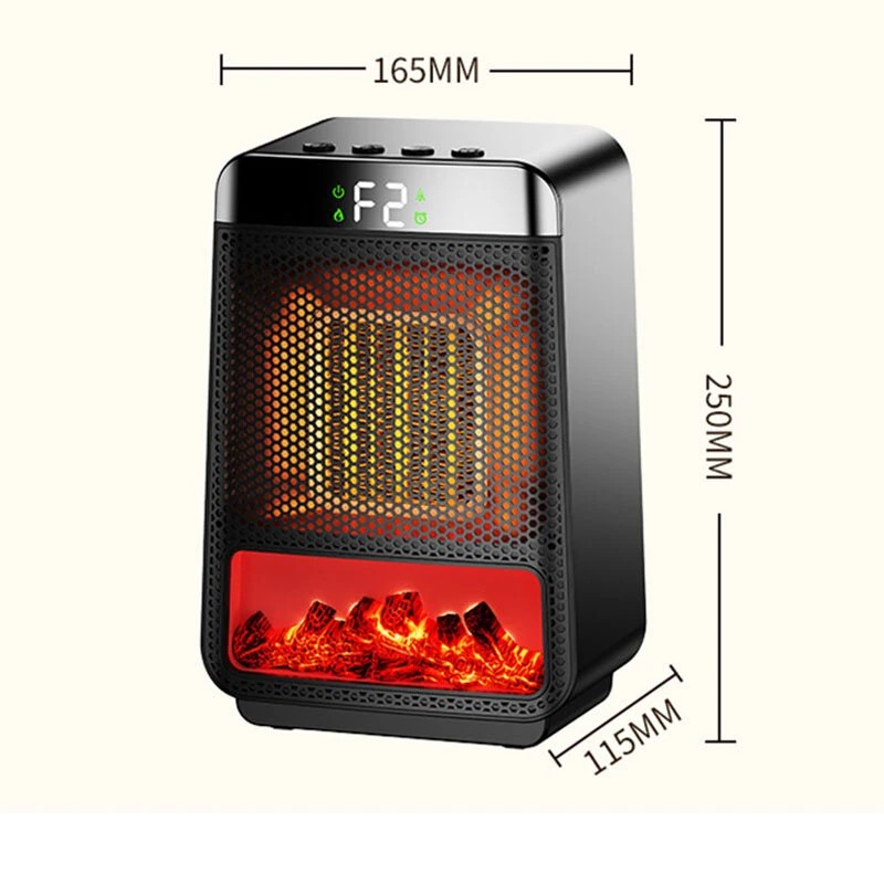 Kannettava pöytäliekkilämmitin 1500-wattinen nopea lämmitys ajastin valoefekteillä