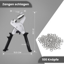 Sata painiketta sisältävät puristuspihdit kankaan rei'itykseen ja nappien kiinnitykseen