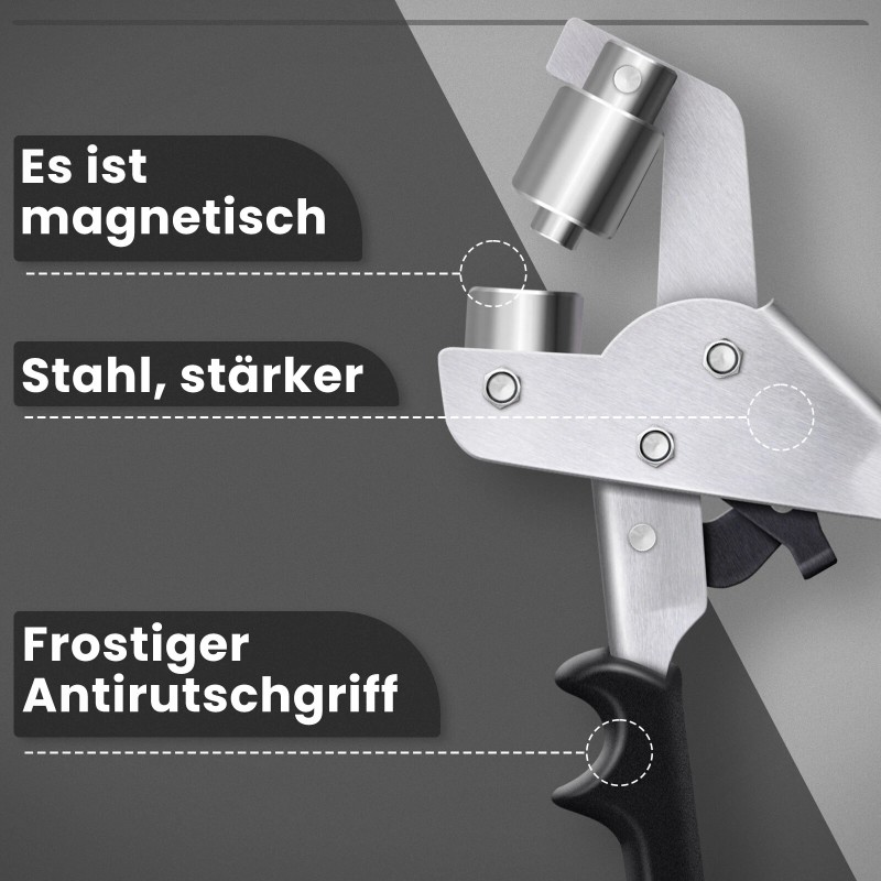 Sata painiketta sisältävät puristuspihdit kankaan rei'itykseen ja nappien kiinnitykseen