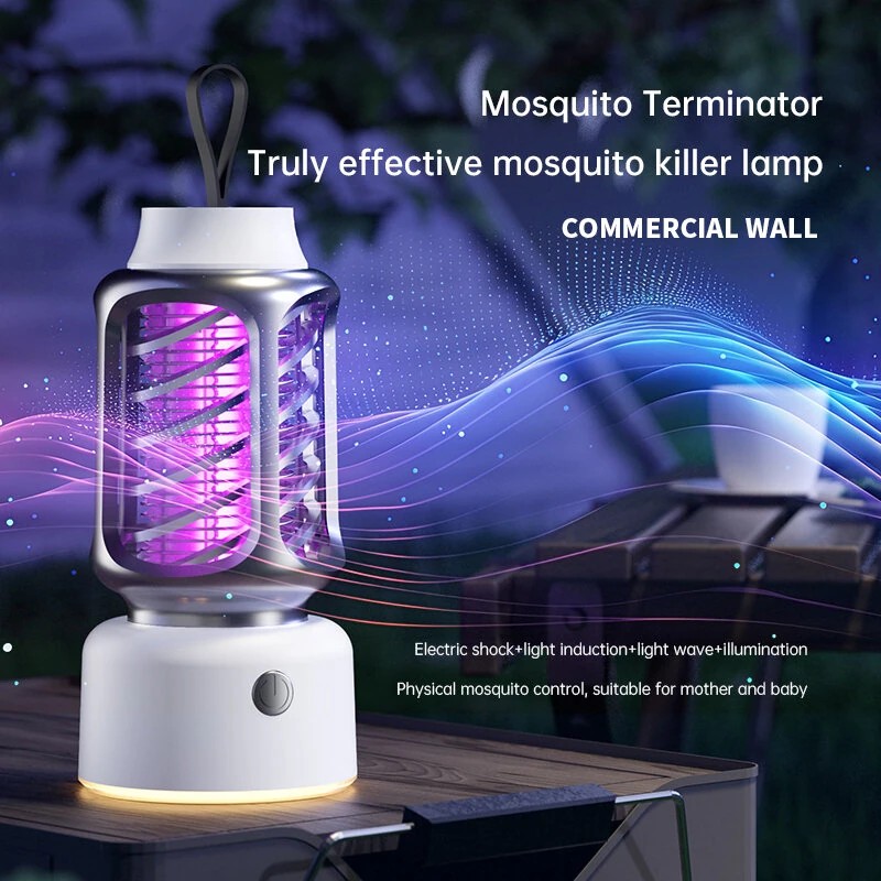 Kannettava 360° ladattava sähköiskulla toimiva hyttyslamppu C-tyypin latauksella ja yövalolla