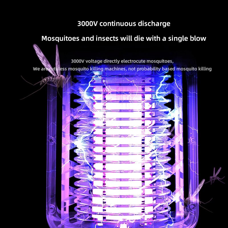 Kannettava 360° ladattava sähköiskulla toimiva hyttyslamppu C-tyypin latauksella ja yövalolla