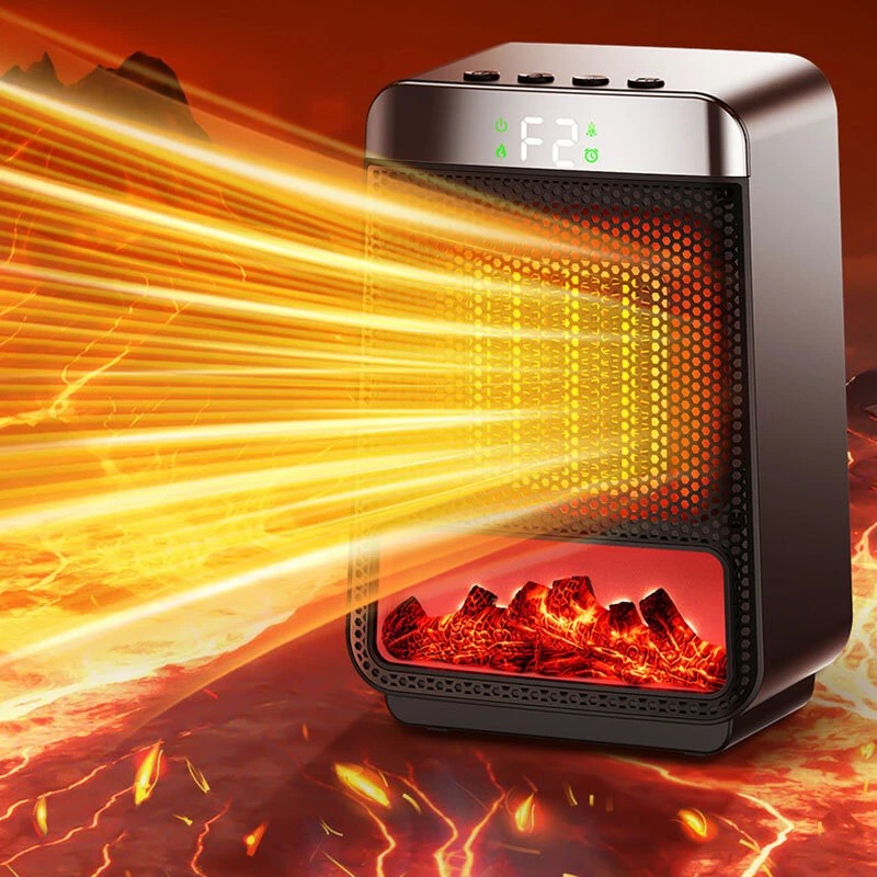 Kannettava pöytäliekkilämmitin 1500-wattinen nopea lämmitys ajastin valoefekteillä