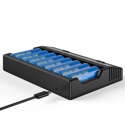 XTAR VC8 älykäs 8-paikkainen akkulaturi USB-C pikalataus LCD-näyttö