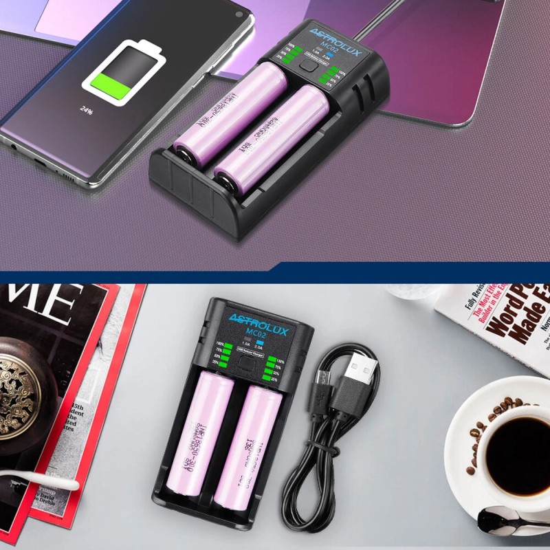 ASTROLUX MC02 kahden toiminnon usb-lataava miniakkulaturi ja varavirtapankki yhteensopiva 18650 21700 26650