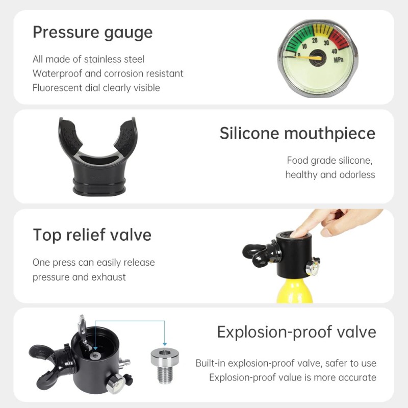 DIDEEP 0,5 l pieni sukelluspullosarja säilytyspussilla turvaköydellä hengityslaitteella