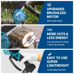 Drillpro 8-tuumainen sähkömoottorisaha 3000W harjaton kuparimoottori 18V yhteensopiva 7500mAh akku