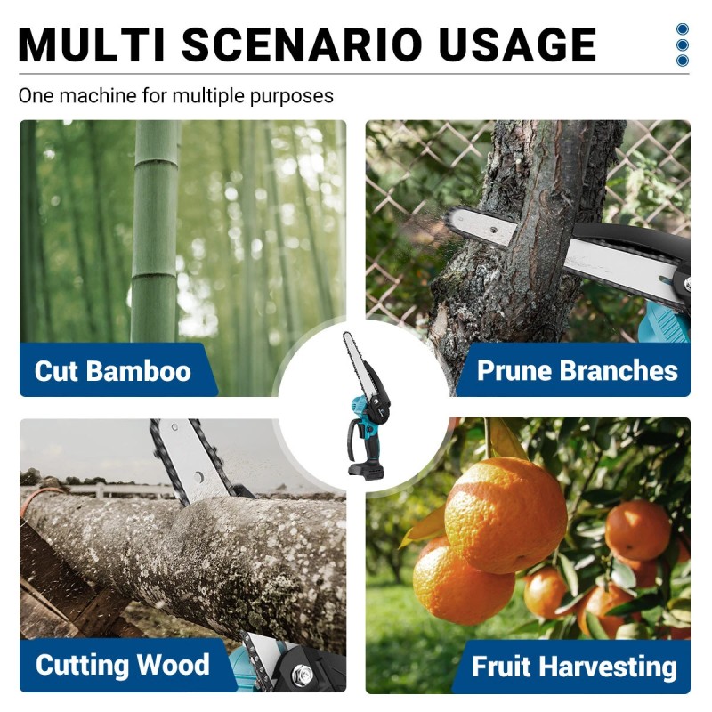 Drillpro 8-tuumainen sähkömoottorisaha 3000W harjaton kuparimoottori 18V yhteensopiva 7500mAh akku